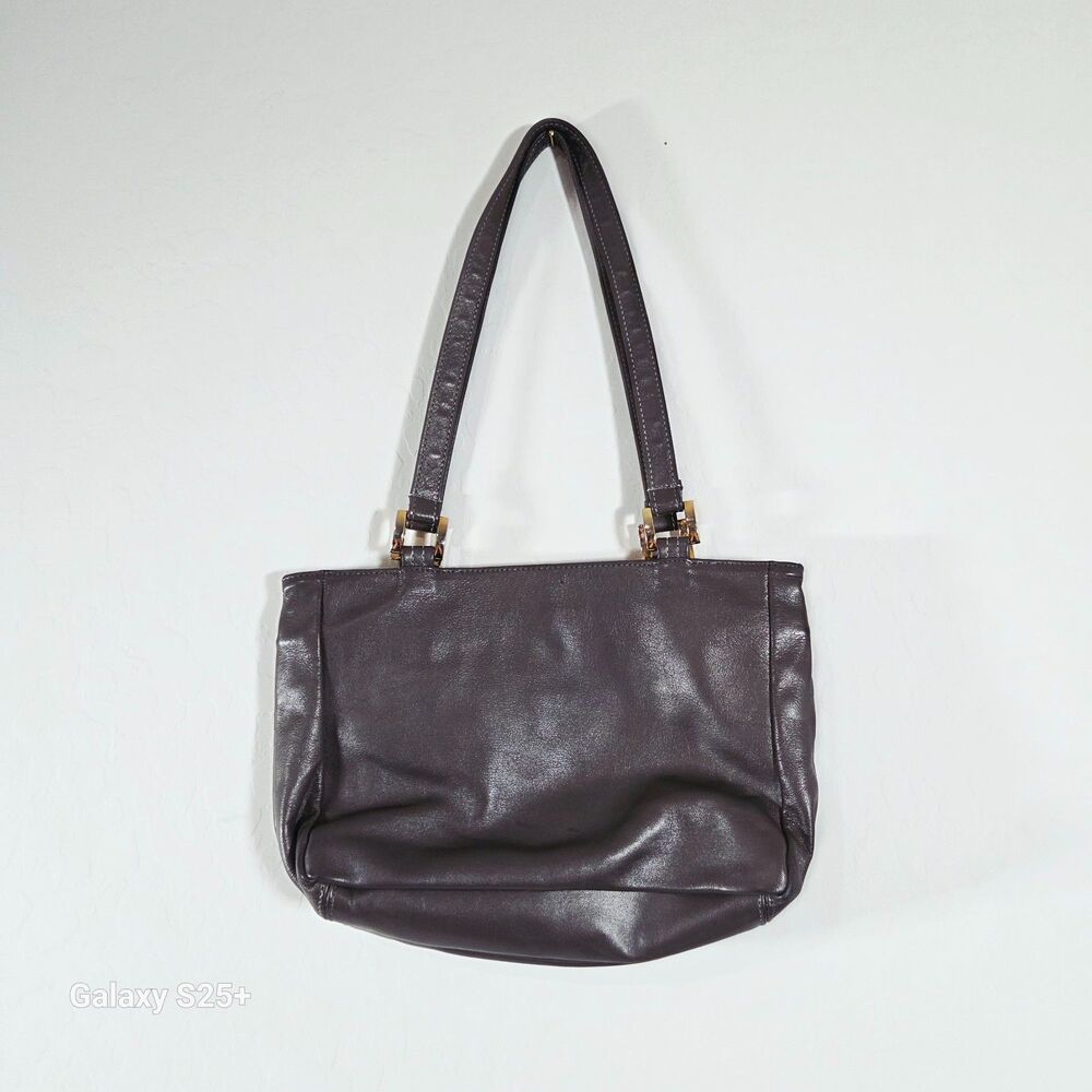 Vintage SAS Diane Full-Grain Leather Shoulder Bag Gray Black Multi-Zip USA